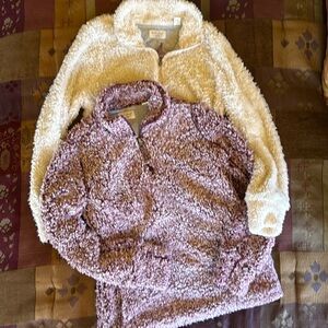 (2) Sherpa Fleece 1/4 zip Jersey Lined Cozy Pullovers w. Pockets Women’s Small